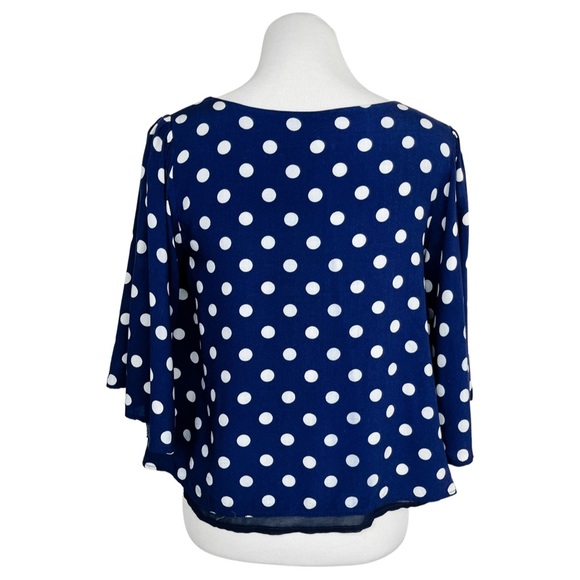 Anthropologie Isla Maude Valentina Floral Top Navy Blue White Polka Dot Small - Picture 6 of 9